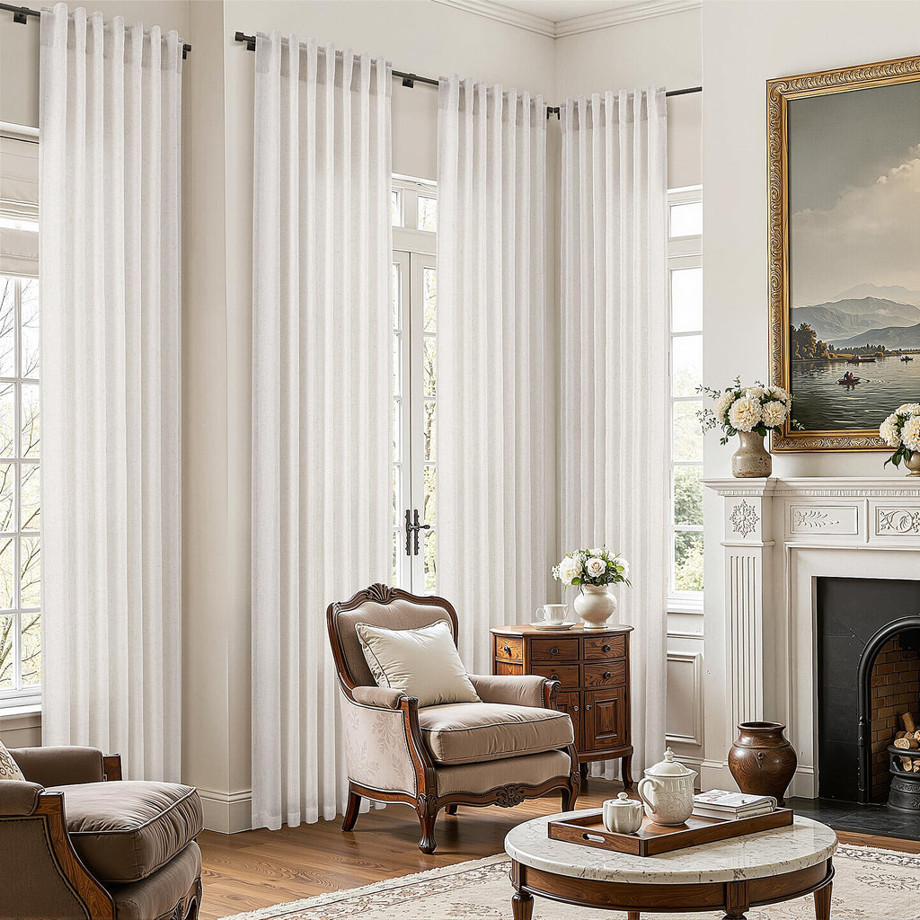 Extra Long Linen Curtains 120 Inch Ivory 2 Panels
