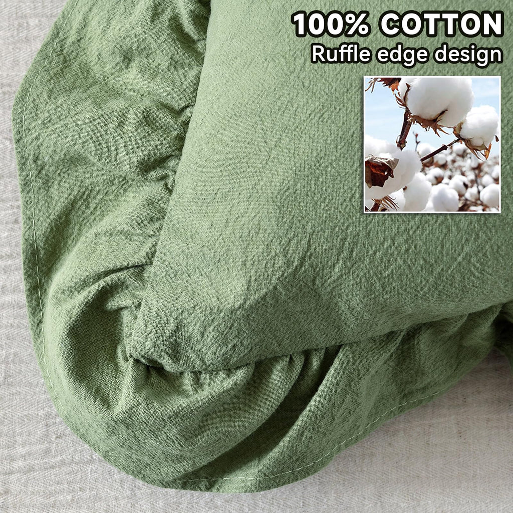 Pack of 2 Throw Pillow Covers 100% Cotton Pre Washed Ruffle Decorative Pillowcase Cushion for Couch Sofa Bedroom 22 x