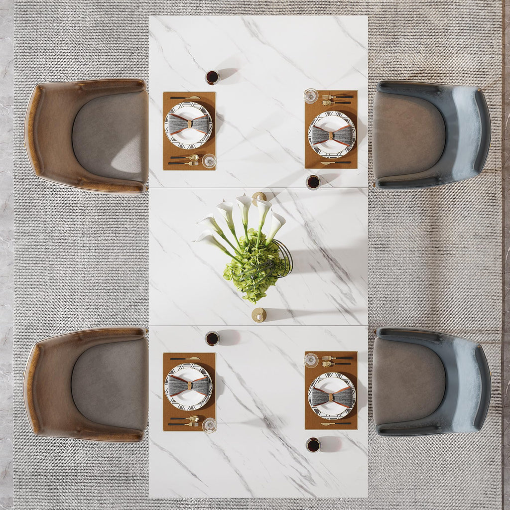 63-Inch Rectangular Dining Table for 4 to 6, Modern Kitchen Tables with Stylish Metal Trestle Legs, Large Dinner