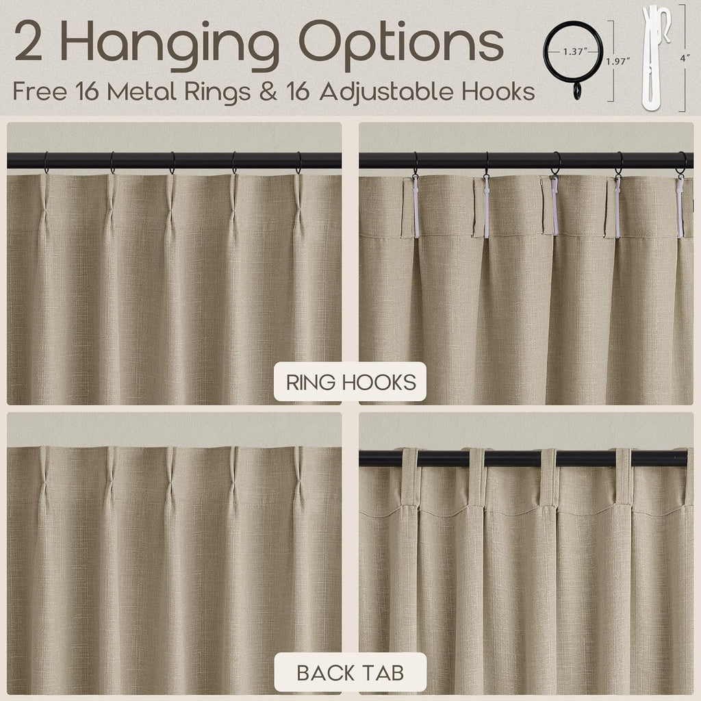 96 Inch Pinch Pleated Linen Oatmeal Curtains Sand Beige Cottage Light Filter Sheer Burlap Textured Pinch Pleat Drapes
