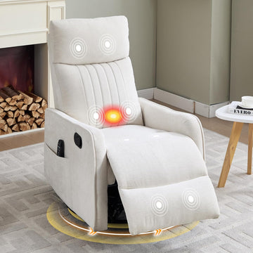 Manual Swivel Rocker Recliner Chair for Adults, Overstuffed Recliner Glider with Massage and Heat, Living Room