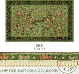 Green Area Rug 3x5 Washable, Non-Slip Small Rug Carpet, Floral Boho Low Pile Soft Throw Rugs for Ent