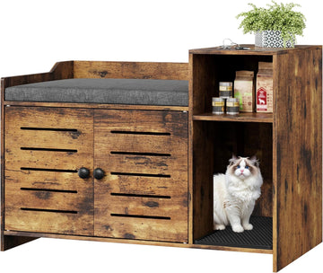 Cat Litter Box Enclosure, Hidden Litter Box Cabinet Furniture with Scratch Pad, Farmhouse Indoor Cats House