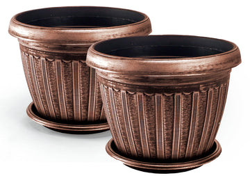 Rustic Flowerpot 12" Planter, Set of 2 Planter and 2 Saucers (4 Pieces) for Garden Patio Office Ornaments Home Décor