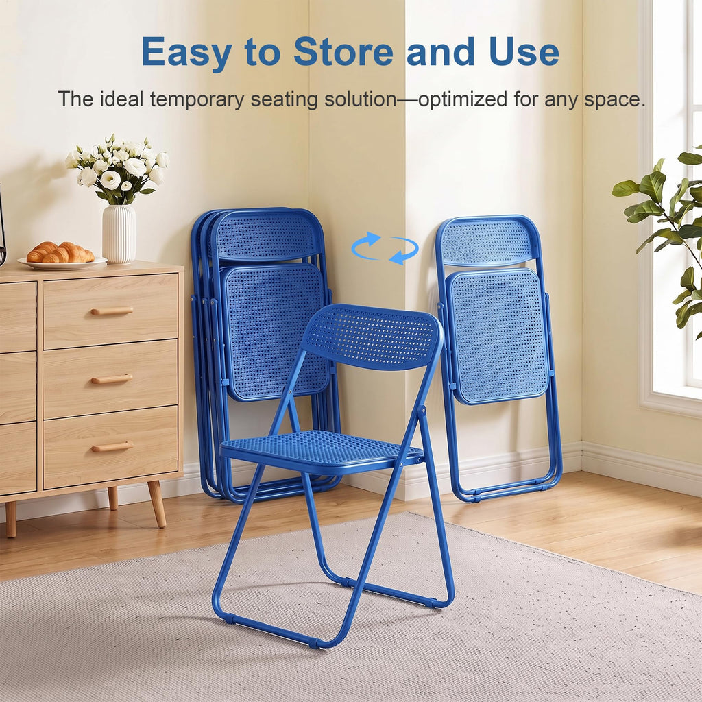 Plastic Folding Chairs 6 Pack, Metal Frame for Indoor/Outdoor, Blue
