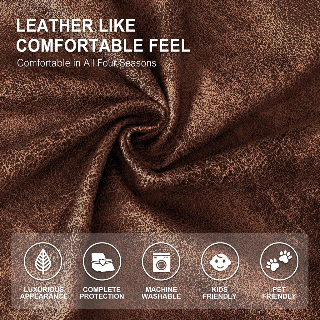 Recliner Couch Covers 8-Piece Leather Look Couch Covers for Recliner Sofa with Pocket, Washable Non-Slip Sofa Covers