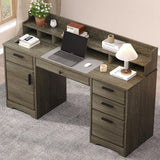 58 Inch Executive Desk with File Drawers, Computer Desk with Storage, Rustic Desk with Adjustable Shelves