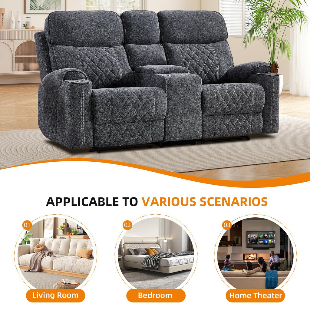 Power Reclining Sofa Set, Fabric Electric Recliner Chair and Loveseat Sofa with Cup Holders, USB and Type-C Charging