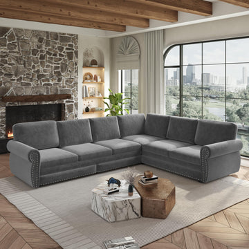 118" Sleeper Sofa Bed, Sectional Couches /Apartment, Chenille L Shaped Couch with Pull Out Couch Bed, Convertible