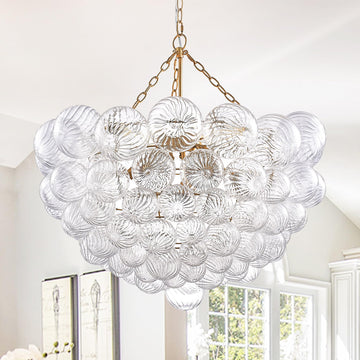 Nordic Bubble Ball Glass Chandelier 31", Gold and Clear, 9-Light