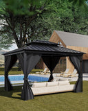 Hardtop Gazebo 12'x14' for All Weather, with Double Metal Roof, Aluminum Alloy Frame, Net, and Curtain