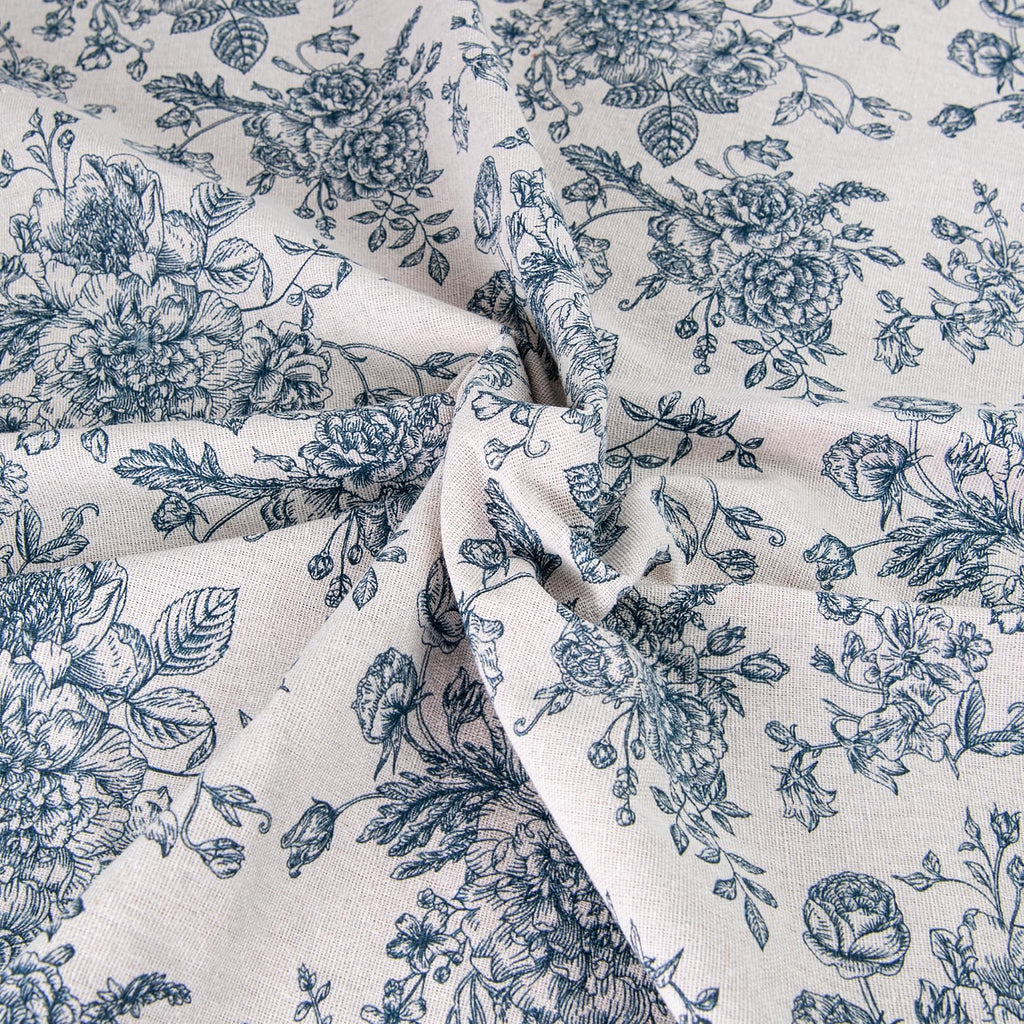 Linen Blue Floral Fabric 2 Yard 60 Inch Width