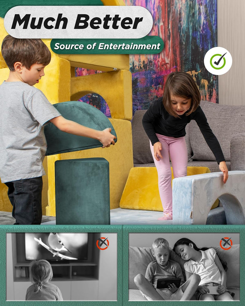 Modular Kids Play Couch, Piece Fort Building & Climbing Foam Set