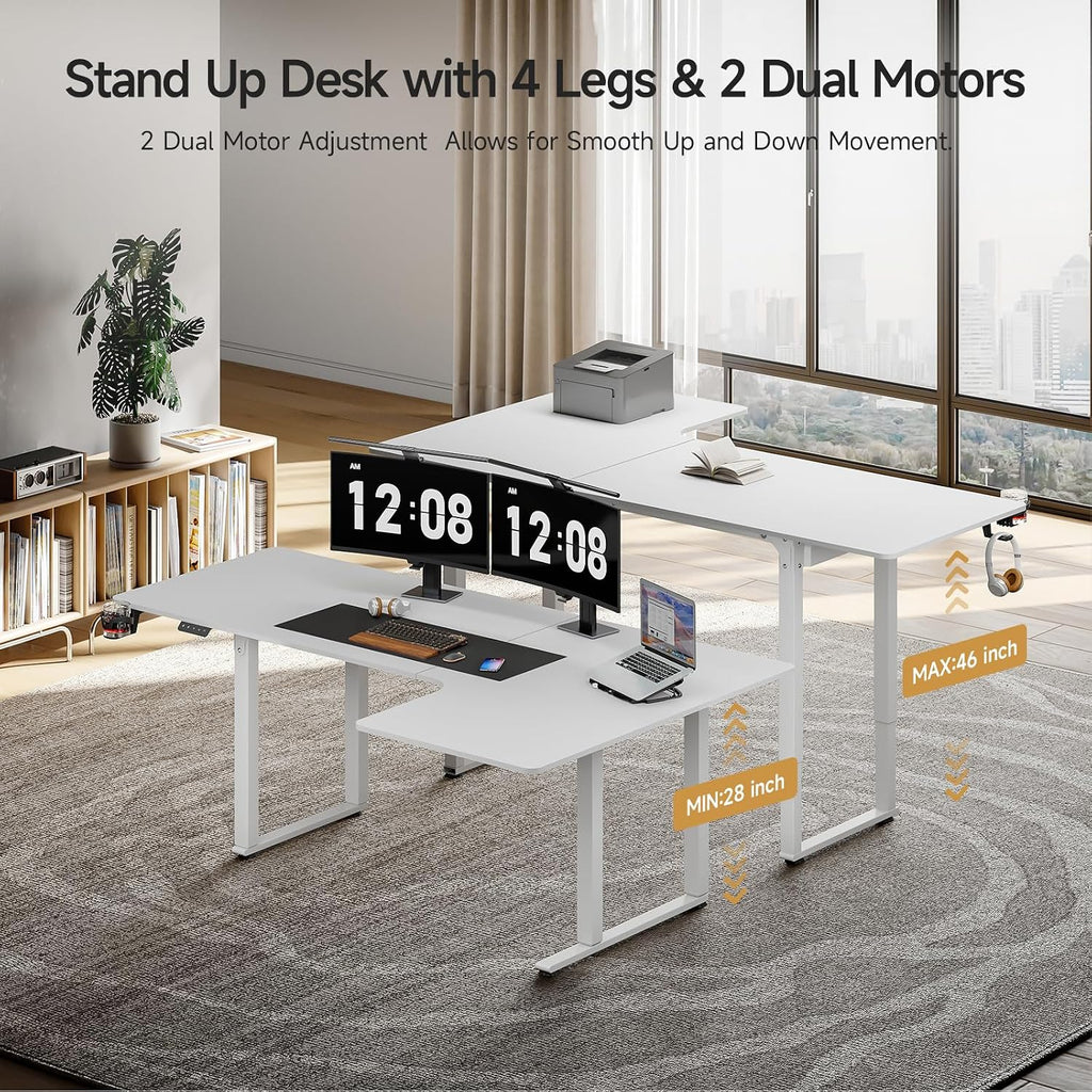 L Shaped Standing Desk, 71x43 Inches Electric L Stand Up Desk | Office Desk with 4 Legs, Dual Motor and Memory