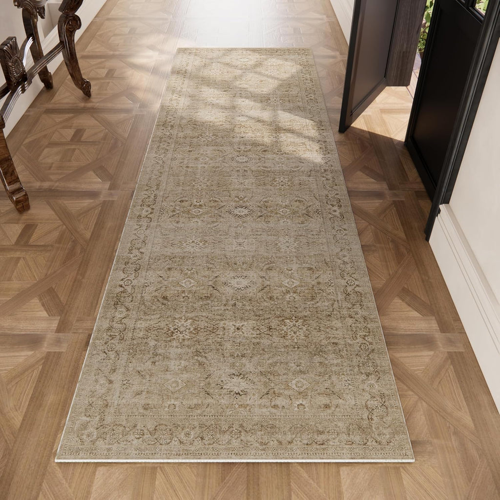 Machine Washable Runner Rugs : 2'6"x8' Kitchen Runner Rug with Rubber Backing Non Slip Low Pile Soft Faux Wool Boho