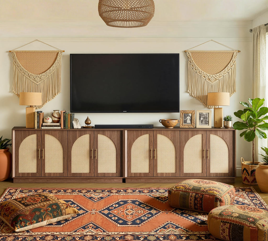 63.8" Sideboard Buffet Cabinet with Storage, Natural Walnut