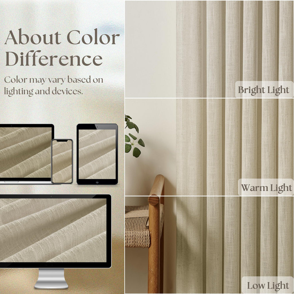 Linen Flax Curtains Pinch Pleated 102 Inch Curtains 2 Panels