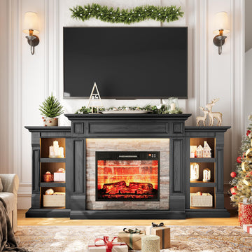 72 Inch LED Fireplace TV Stand, Electric Fireplace with Mantel, Modern Entertainment Center with Storage for TVs Up
