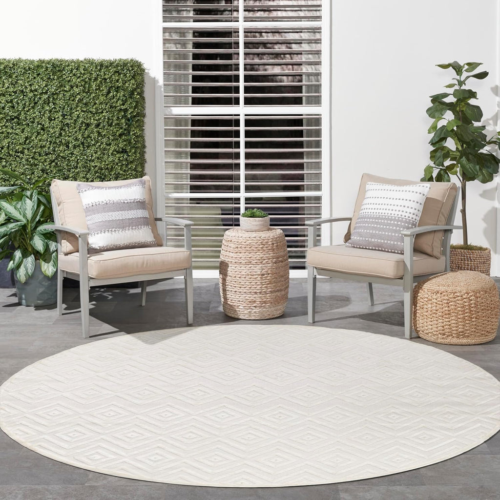 Home Versatile Ivory White 8' x Round Area Rug - Easy Clean, Non Shedding, Bed Room, Living Room, Di