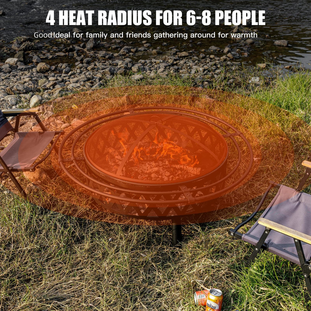 42 Inch Wood Burning Fire Pit with Spark Screen & Fire Poker