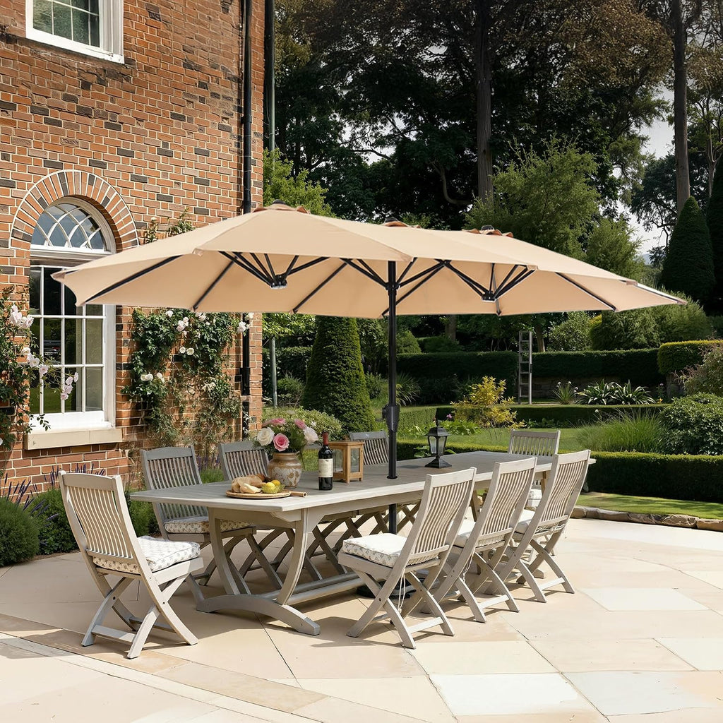 13FT Outdoor Umbrella Double sided Pool Umbrellas with Fade Resistant Canopy, Large Table Umbrella - Beige(No Base)