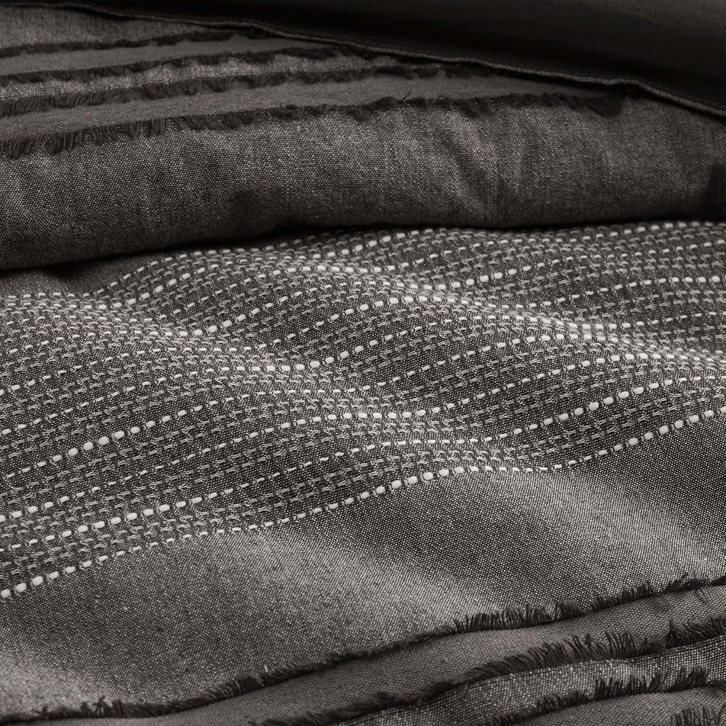 Wonderful Dark Grey Comforter Set King, Yarn Dyed Farmhouse Striped Cotton Lightweight Boho Comforter with Pillow