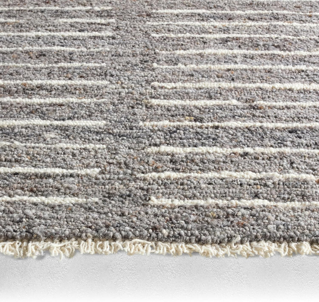 Chaima HAD07 Handmade Striped Ivory and White Area Rug
