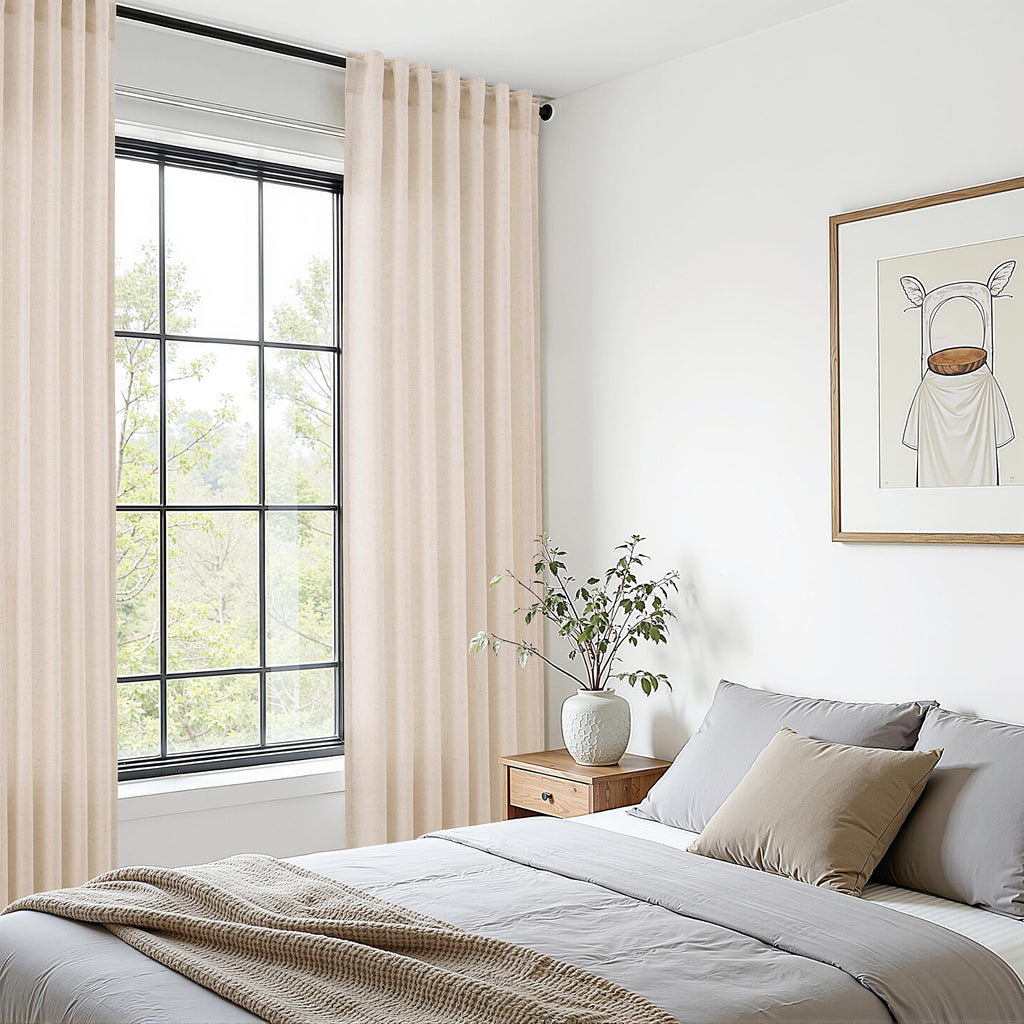 Extra Wide Linen Curtains 60x90 Inch Long Cream Beige