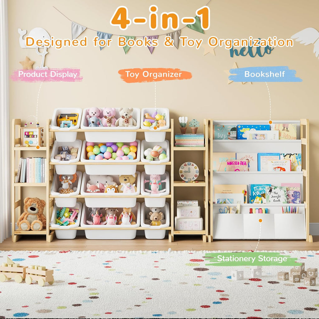 Toy Storage Organizer 12 Bins, 6 Shelves and Bookshelf for Kids, 4-in-1 Toy Organizers and Storage, Toy Book Storage
