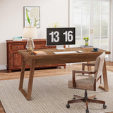 Home Office Executive Desk: 55 Inches Wooden Computer Desk with Drawer, Mid-Century Modern Study Writing Table