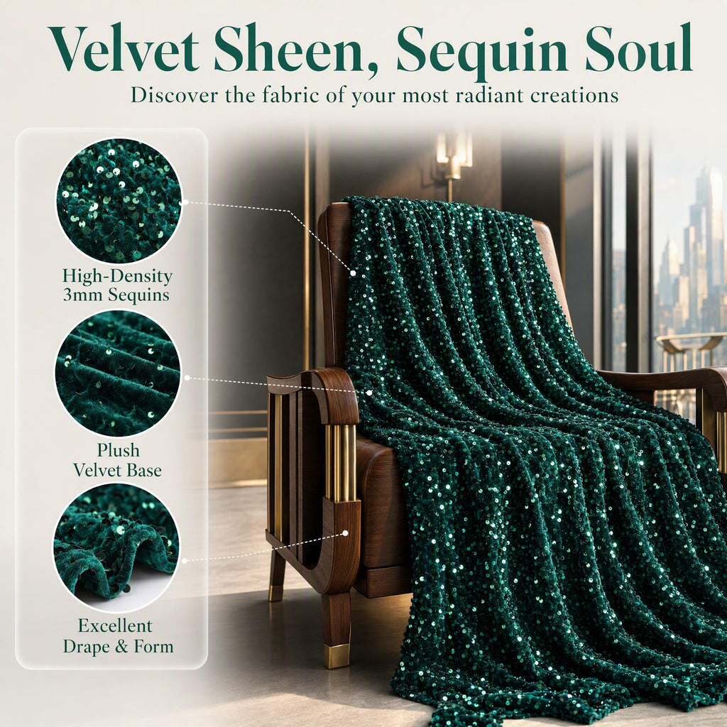 Hunter Green Velvet Fabric by the Yard, 1 Yard Stretch Sequin for Sewing