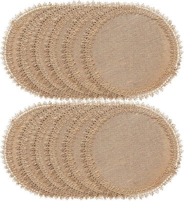 Burlap Round Braided Placemats for Dining Tables 15 Inch Heat Resistant Jute Table Mats Farmhouse Woven - Set of 12