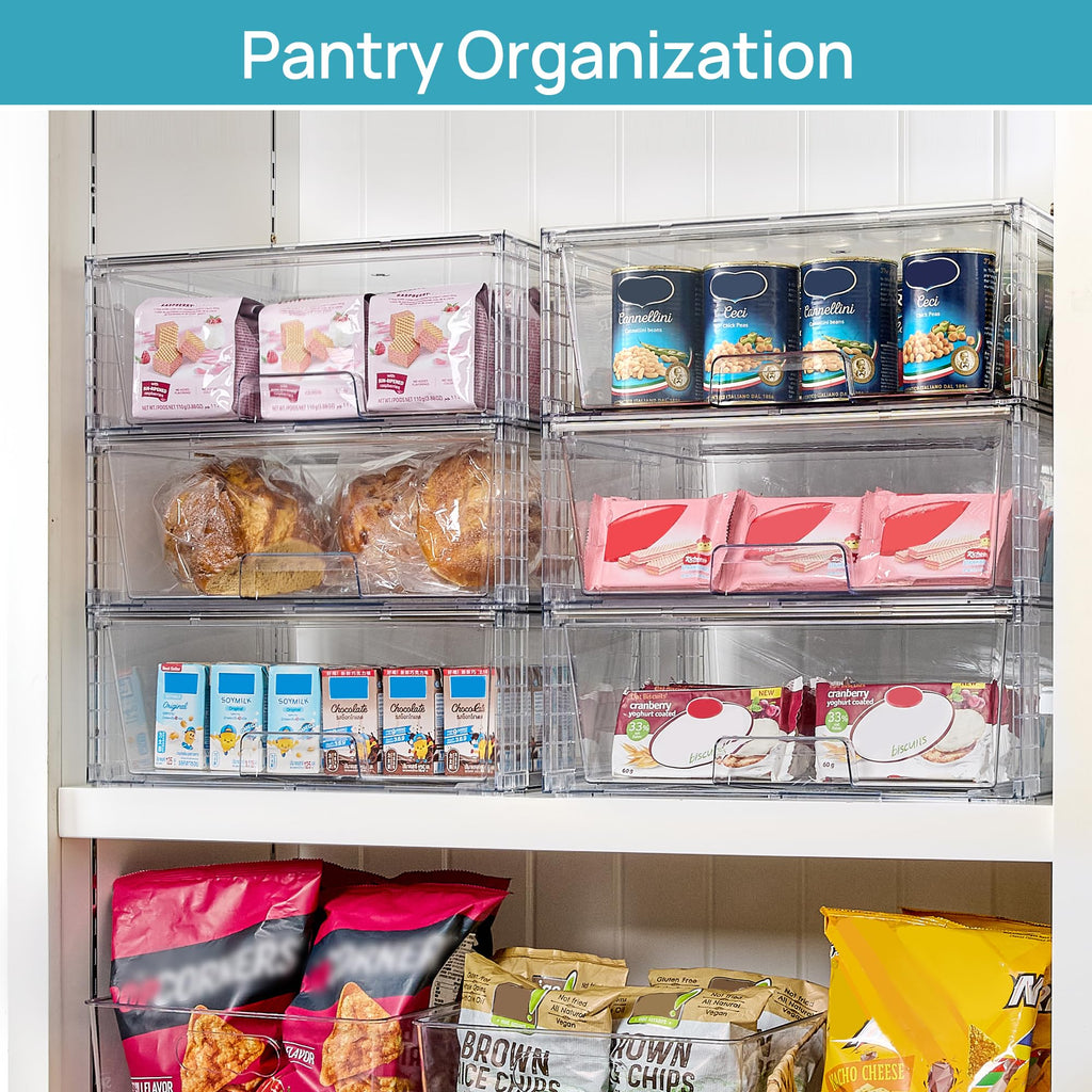 8 Pack Large Clear Stackable Storage Drawers for Closet, Pantry