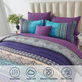 Cottolester Boho Comforter Set Queen 8 Piece Bed in a Bag Bohemian Striped Bedding Quilt Set Aqua Paisley Floral