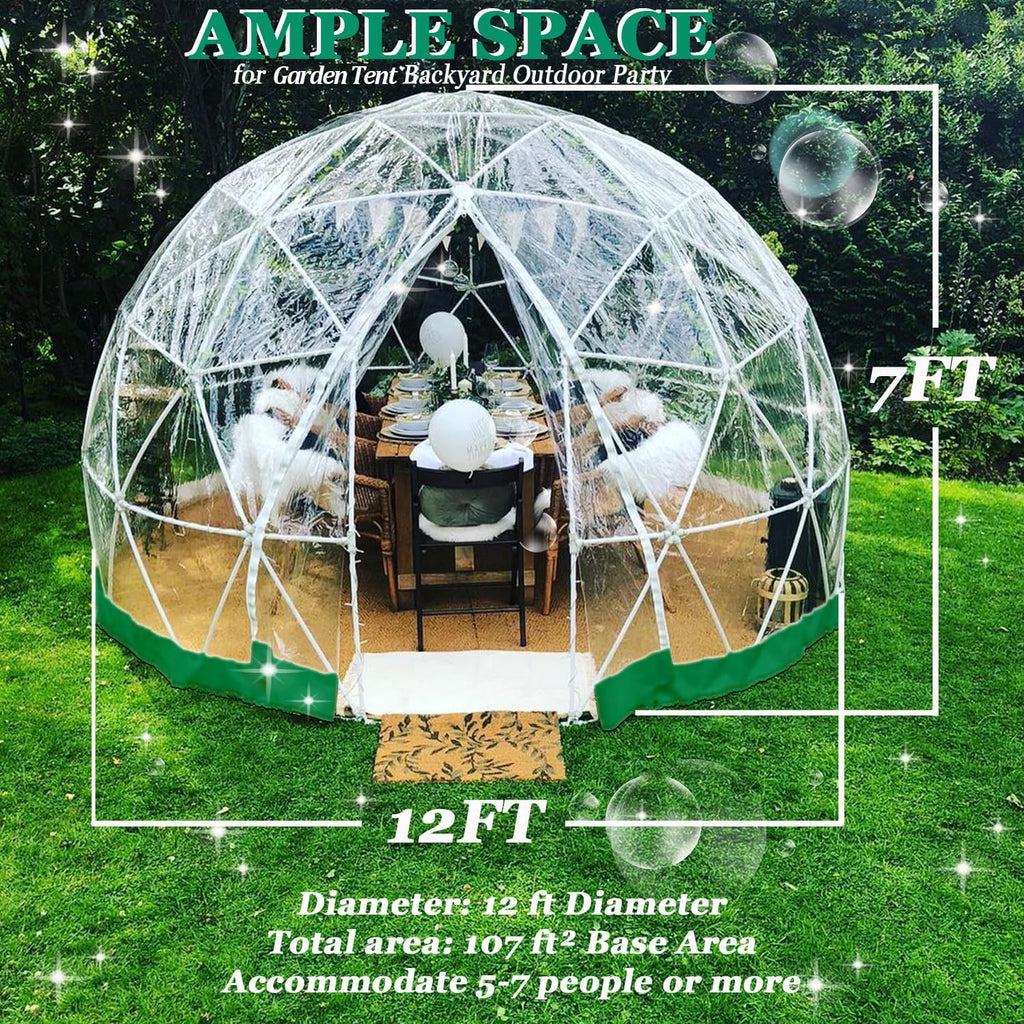 Garden Dome 12FT Clear Tent Outdoor for Garden, Weather Proof Pod Camping Patio Tent for Backyard Canopy Gazebos