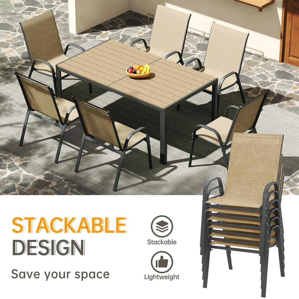 Patio Chairs Set of 8 - Outdoor Stackable Dining Chairs for All Weather - Breathable Textilene Outdoor Chair Sets