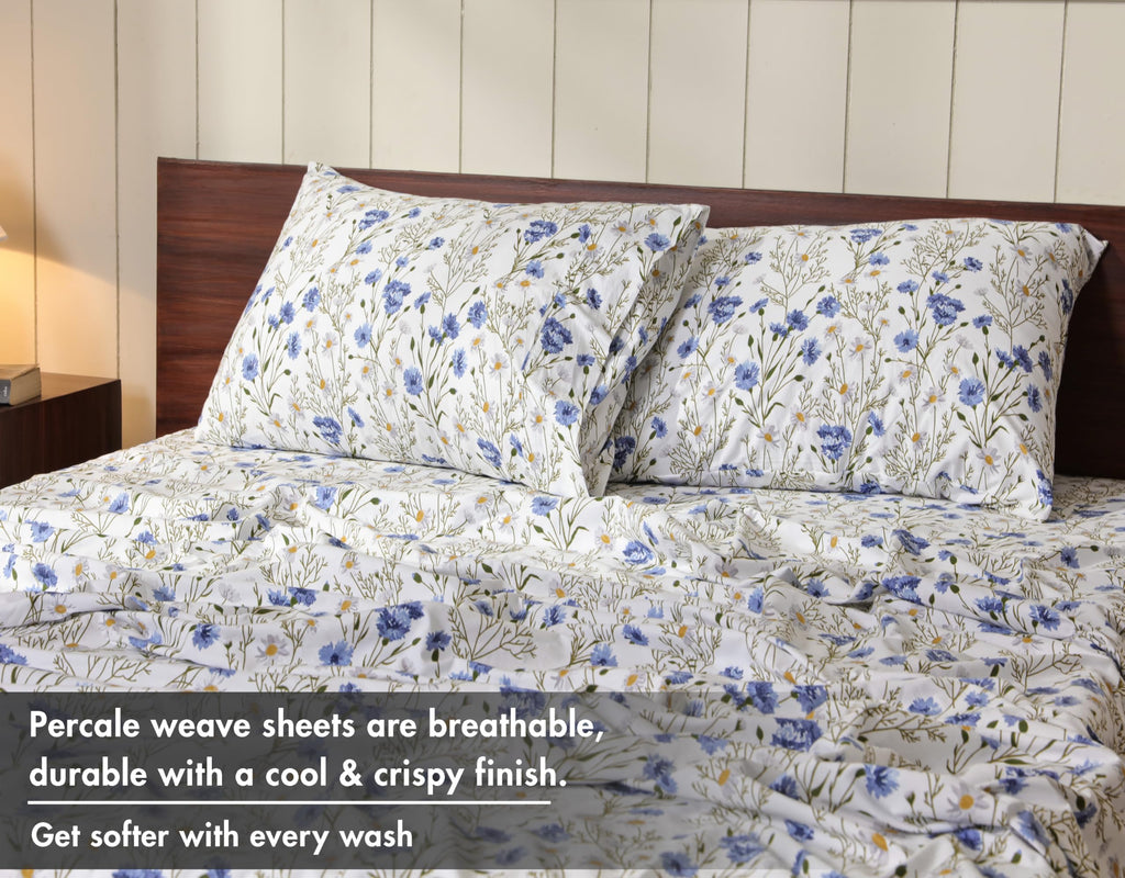 100% Cotton Split King Sheets, Percale Sheet Set, Sweet Pea
