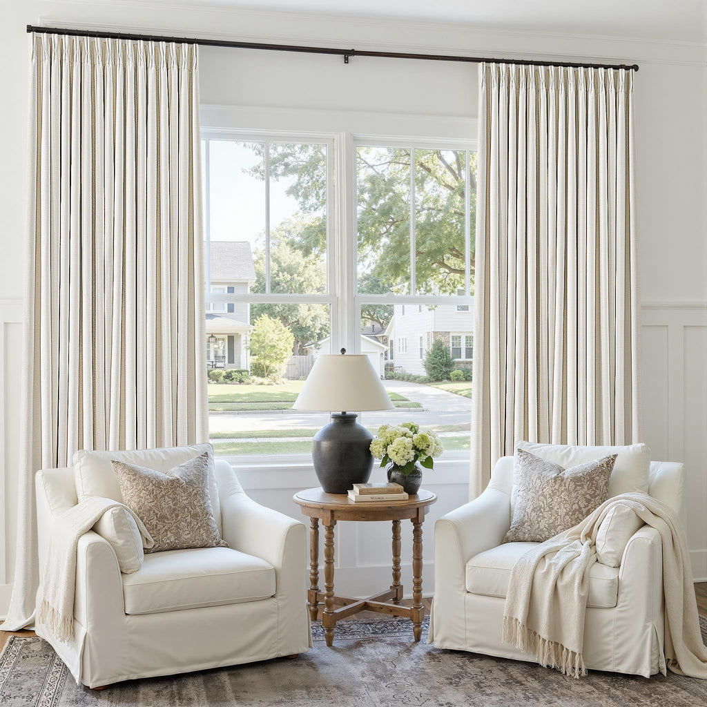 Natural Pinch Pleated Linen Blackout Curtains 102 Inches Long