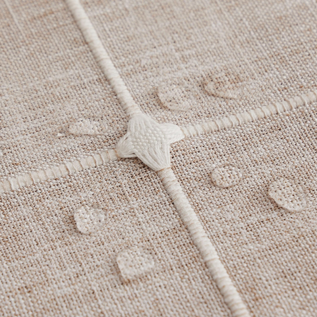 Boho Round Grid Tablecloth with Tassels, Taupe 60in