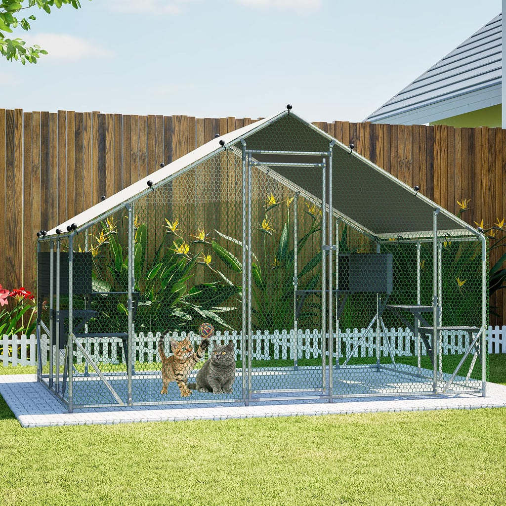 Walk-in Metal Catio 76.8''h Large Outdoor Cat Enclosure Waterproof Roof