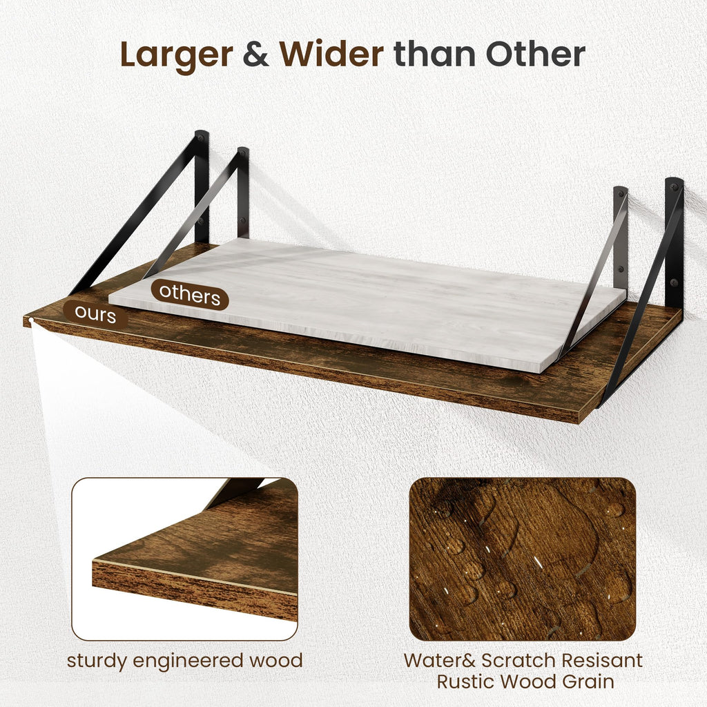 Floating Shelves for Wall, 12 Inch Deep Floating Shelves Set of 2, 36W x 12D Large Wall Shelf with Sturdy Metal