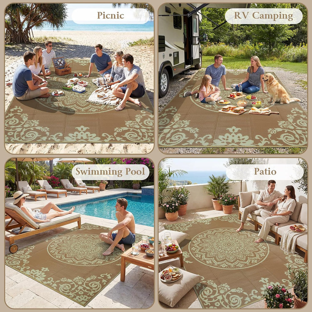 Outdoor Rug Waterproof 6x9 ft, Reversible Outdoor Plastic Straw Rug, UV-Resistant Patio Rug Lightweight Portable RV