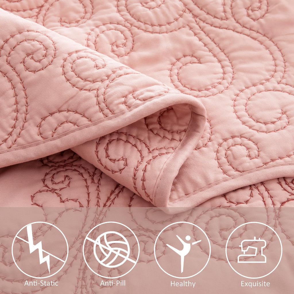 Damask 4 Piece Bedspread Set, Scalloped Edge Reversible Coverlet Comforter Prewashed Bedding Set, Matelasse Embossed