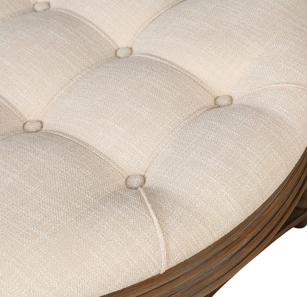 31.5in Farmhouse Round Ottoman Coffee Tables Office, Tufted Upholstered Linen Ottoman Centre Table with Storage Shelf