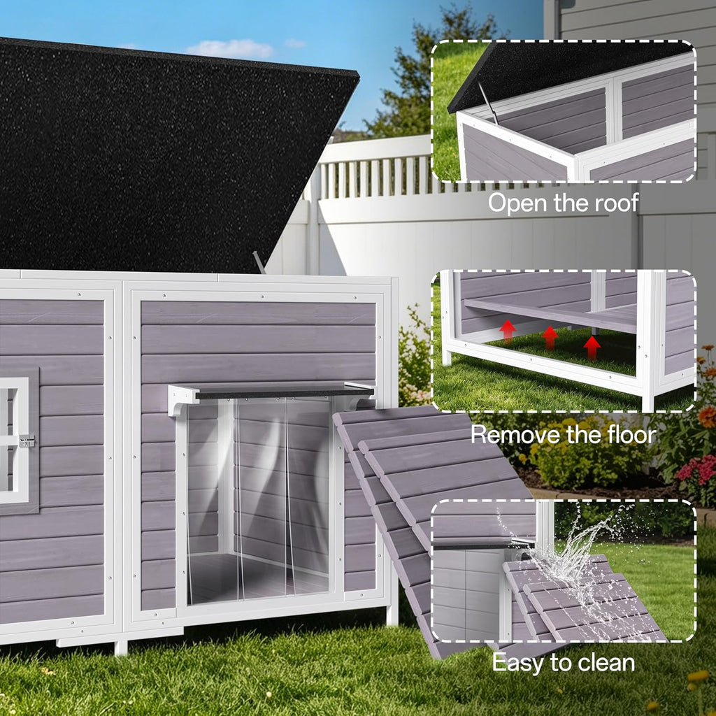 59" Insulated Extra Large Dog House, Grey