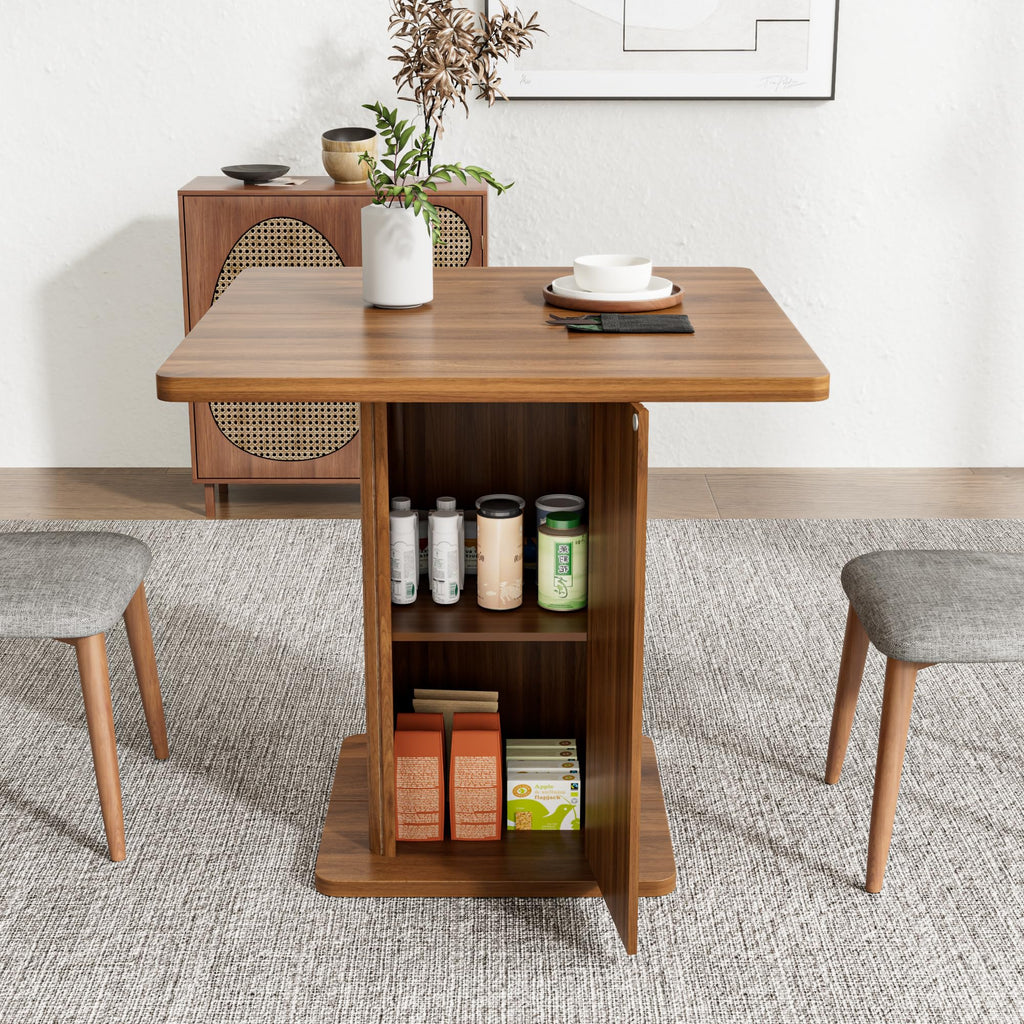 Small Square Dining Table for 2-4, 31.5 Inch Farmhouse Kitchen Table with 2-Tier Storage Shelf, Modern Wood Dinner