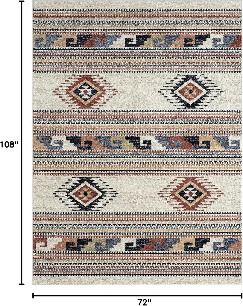 Multicolor Southwestern Design Area Rug - Non-Shed Orange, Grey & Beige Tribal Pattern Dining Room Carpet Rugs