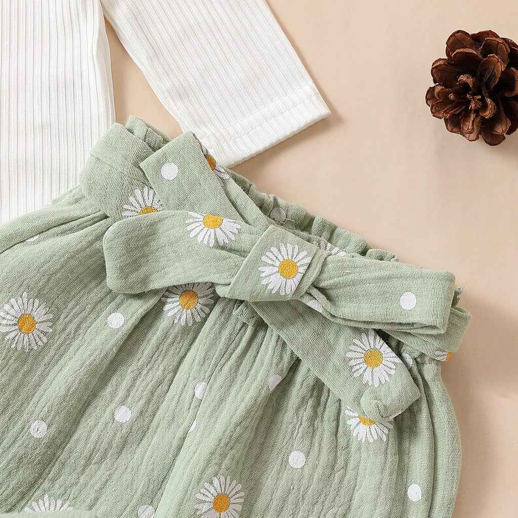 Newborn Infant Girl Clothes Rib Knit Romper Daisy Print Pants Headband Baby Clothes for Girls 0 3 6 12 18
