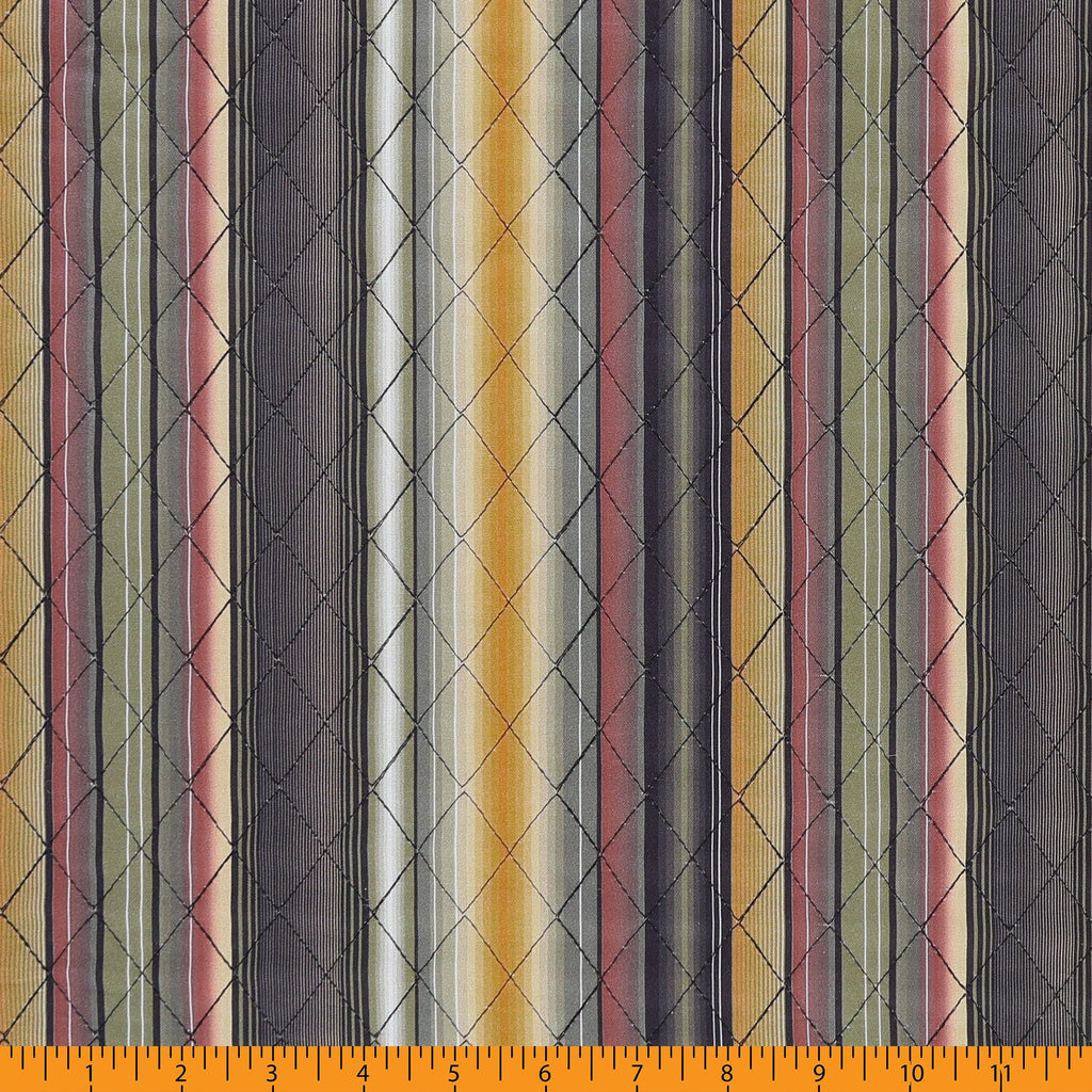 Double Faced Quilted Cotton, White Tail Deer/Stripes Multi