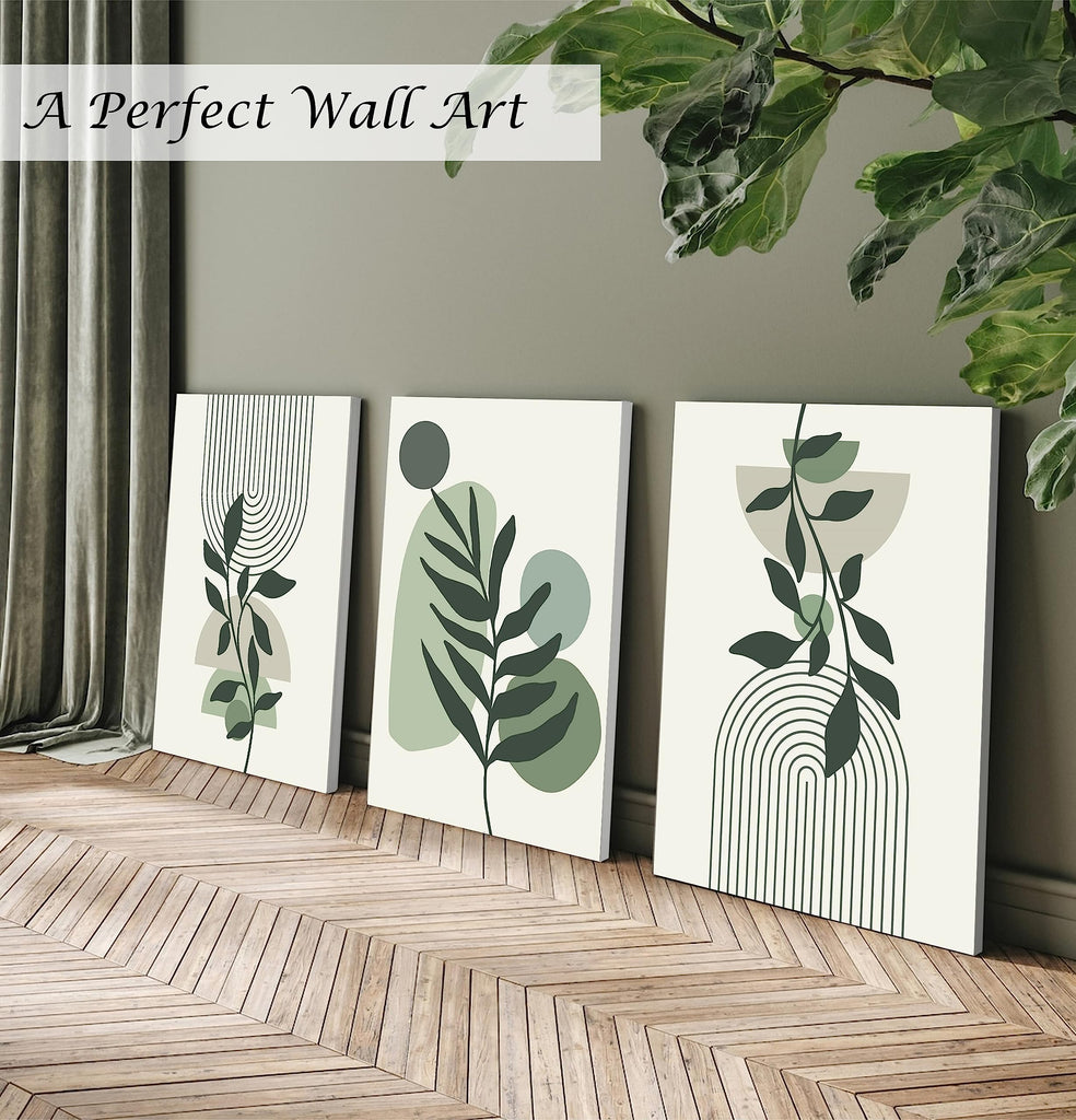 Large Framed Boho Canvas Wall Art Set of 3, Mid Century Modern room Decor, Minimalist Geometric Abstract Boho